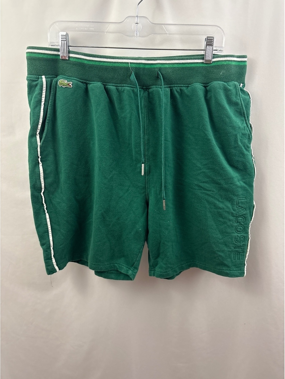 Lacoste Shorts men's medium Green Cotton Sweat Pockets Sleepwear Spellout logo
